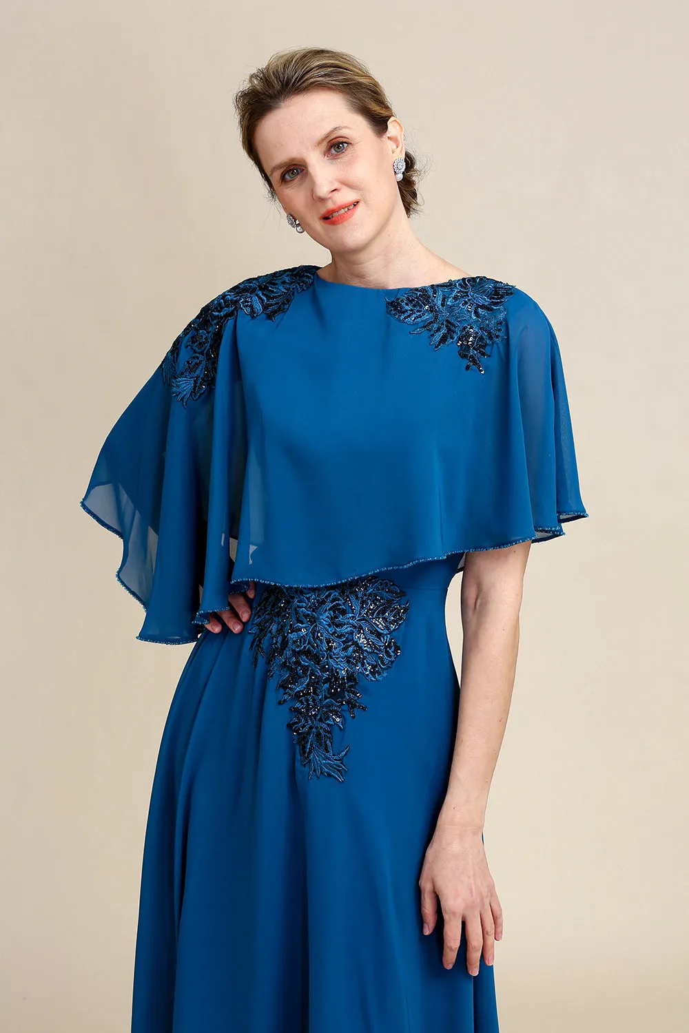 Turquoise Chiffon Mother of the Bride Dress with Lace sold by Zapaka product image thumbnail 5