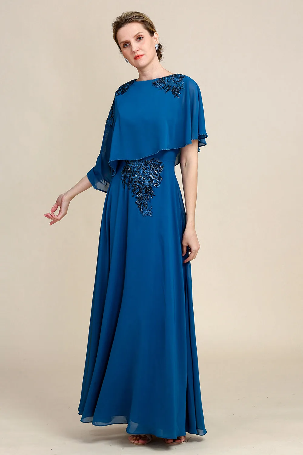 Turquoise Chiffon Mother of the Bride Dress with Lace sold by Zapaka product image thumbnail 3