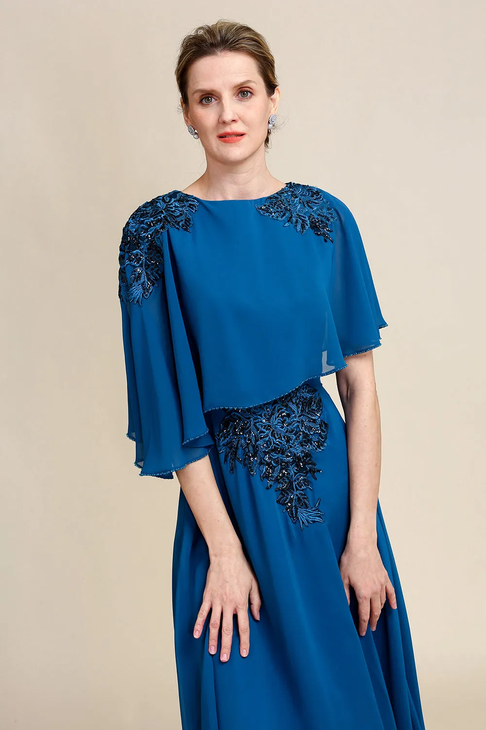 Turquoise Chiffon Mother of the Bride Dress with Lace sold by Zapaka product image thumbnail 4