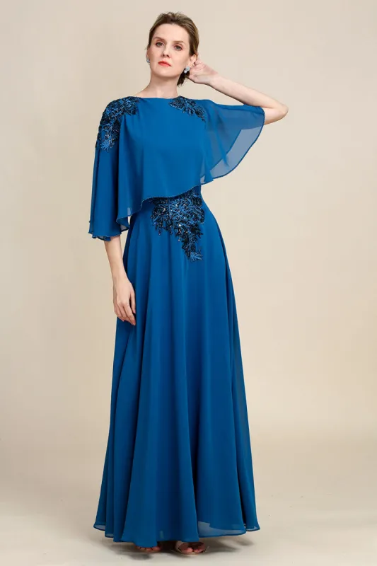 Turquoise Chiffon Mother of the Bride Dress with Lace sold by Zapaka