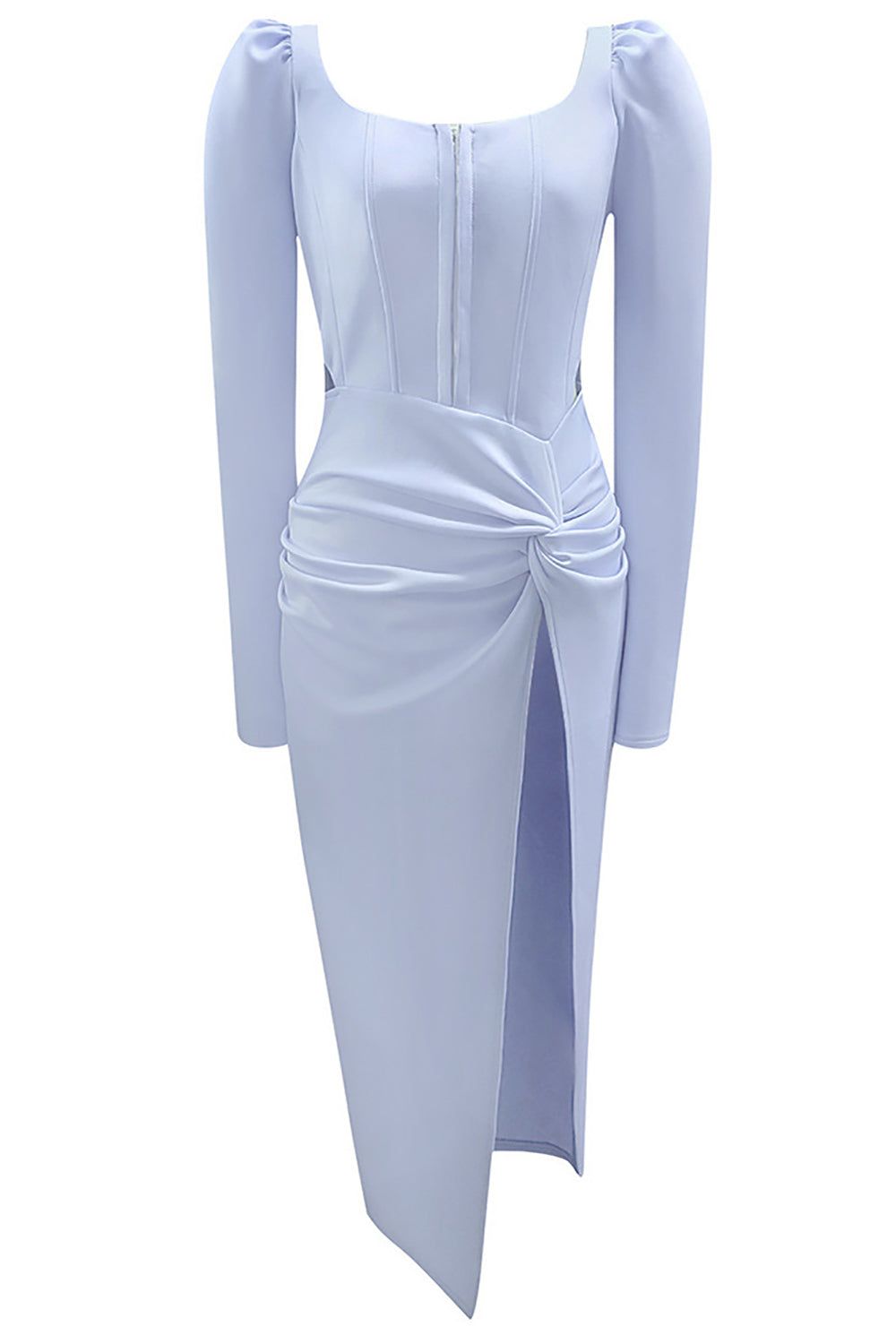 Blue Long Sleeves Square Neck Keyhole Cocktail Dress sold by Zapaka product image thumbnail 4