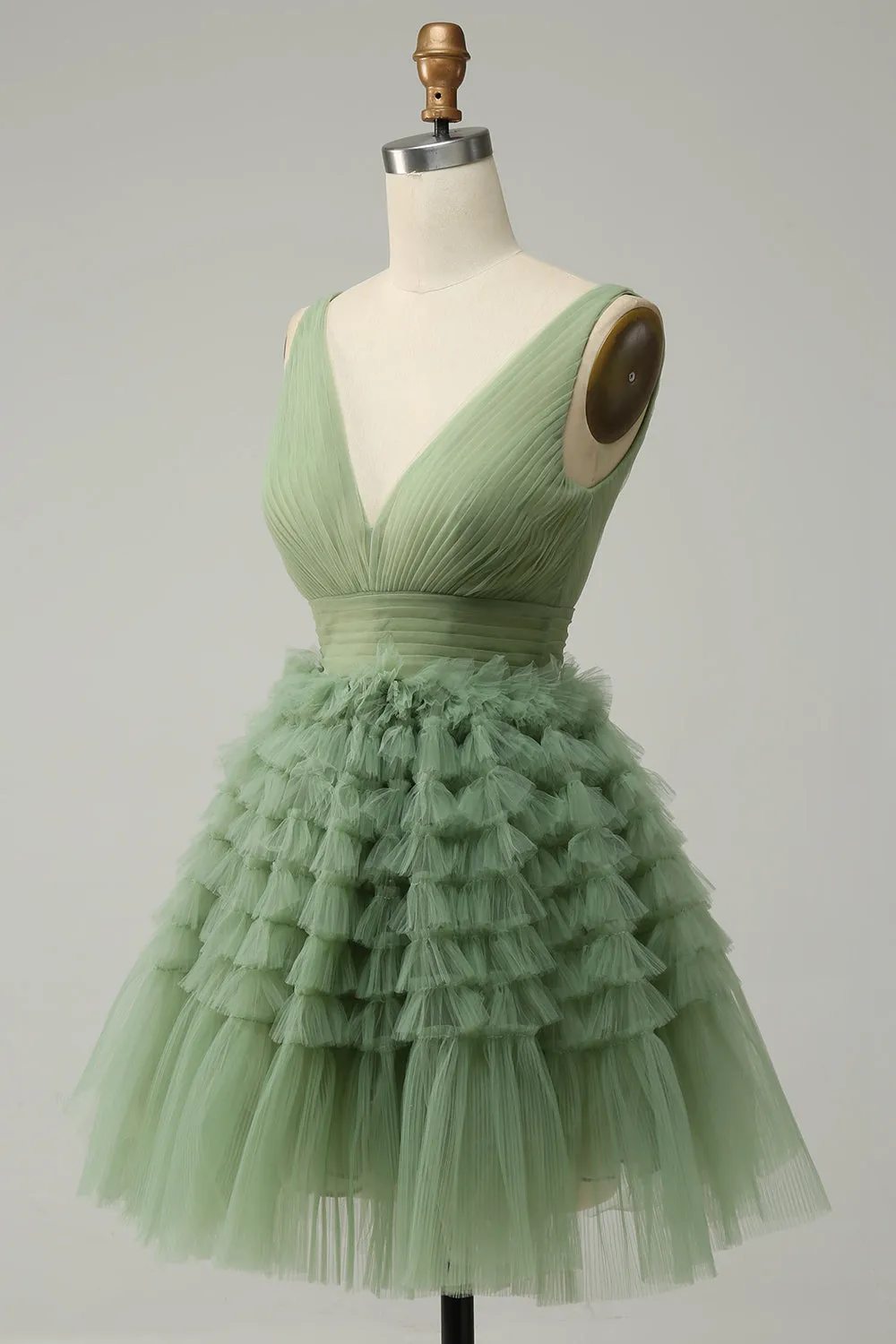 Green Tulle V-Neck Short Homecoming Dress With Open Back sold by Zapaka product image thumbnail 3