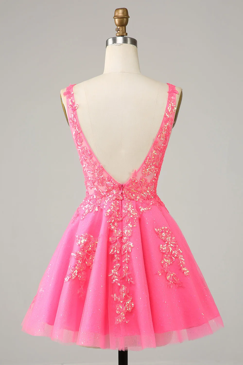 Fuchsia Sequined V Neck Backless Short Homecoming Dress sold by Zapaka product image thumbnail 2