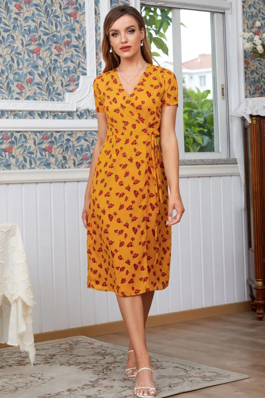 Rose Print Summer Wrap Dress sold by Zapaka