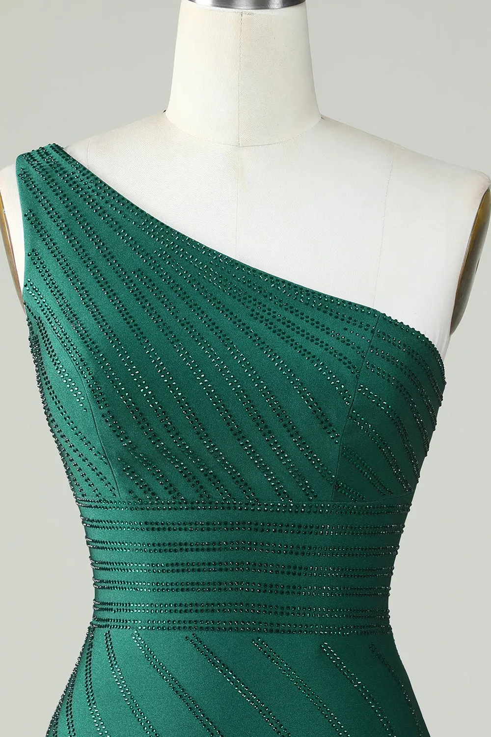 Sheath One Shoulder Dark Green Short Homecoming Dress with Beading sold by Zapaka product image thumbnail 4