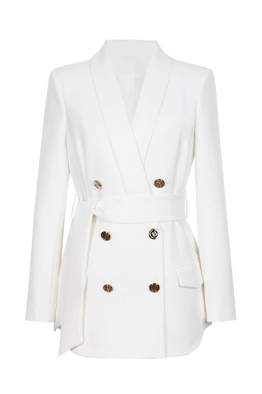 Black Shawl Lapel Double Breasted Women Blazer with Belt sold by Zapaka product image thumbnail 2