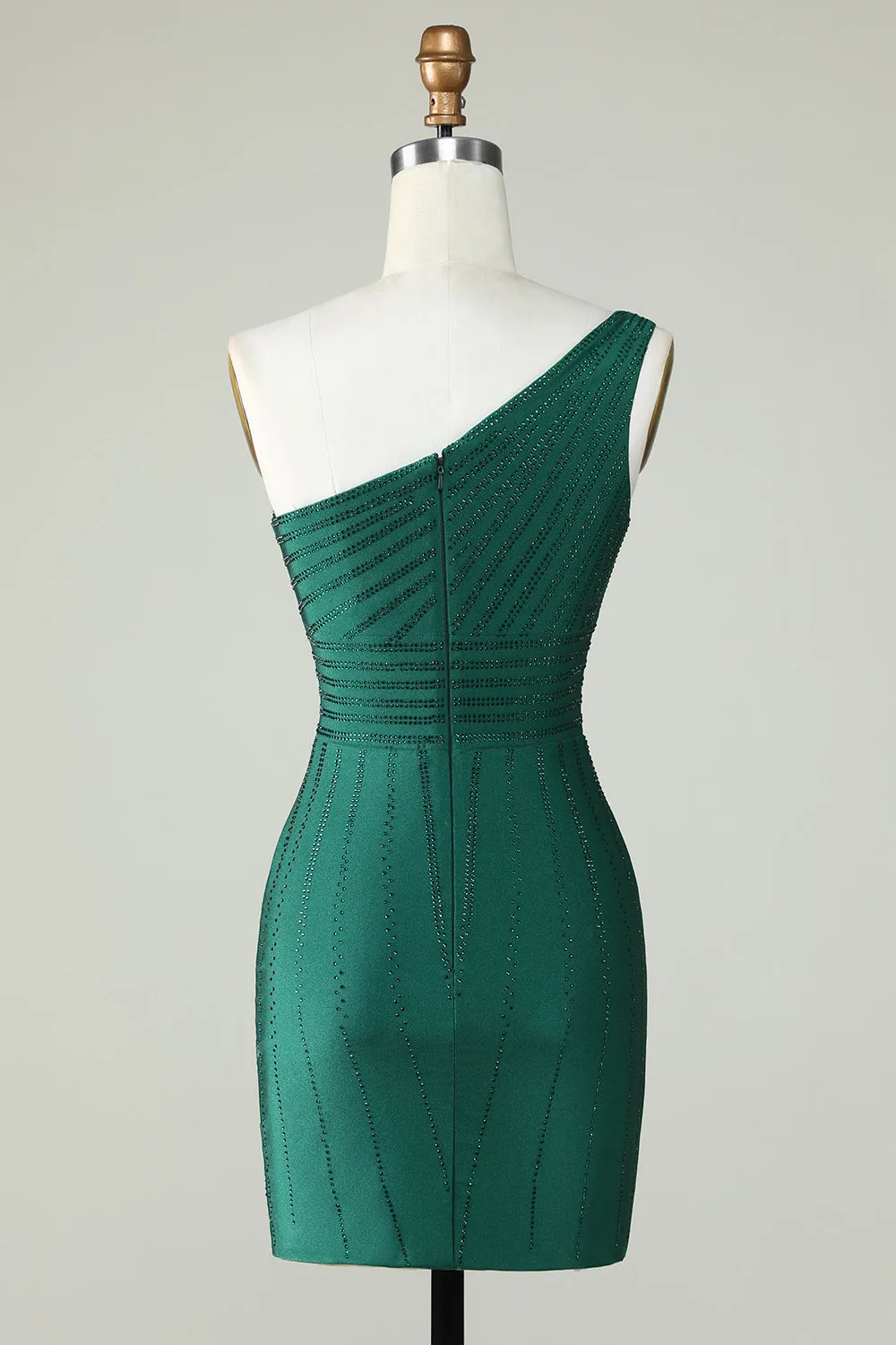Sheath One Shoulder Dark Green Short Homecoming Dress with Beading sold by Zapaka product image thumbnail 2