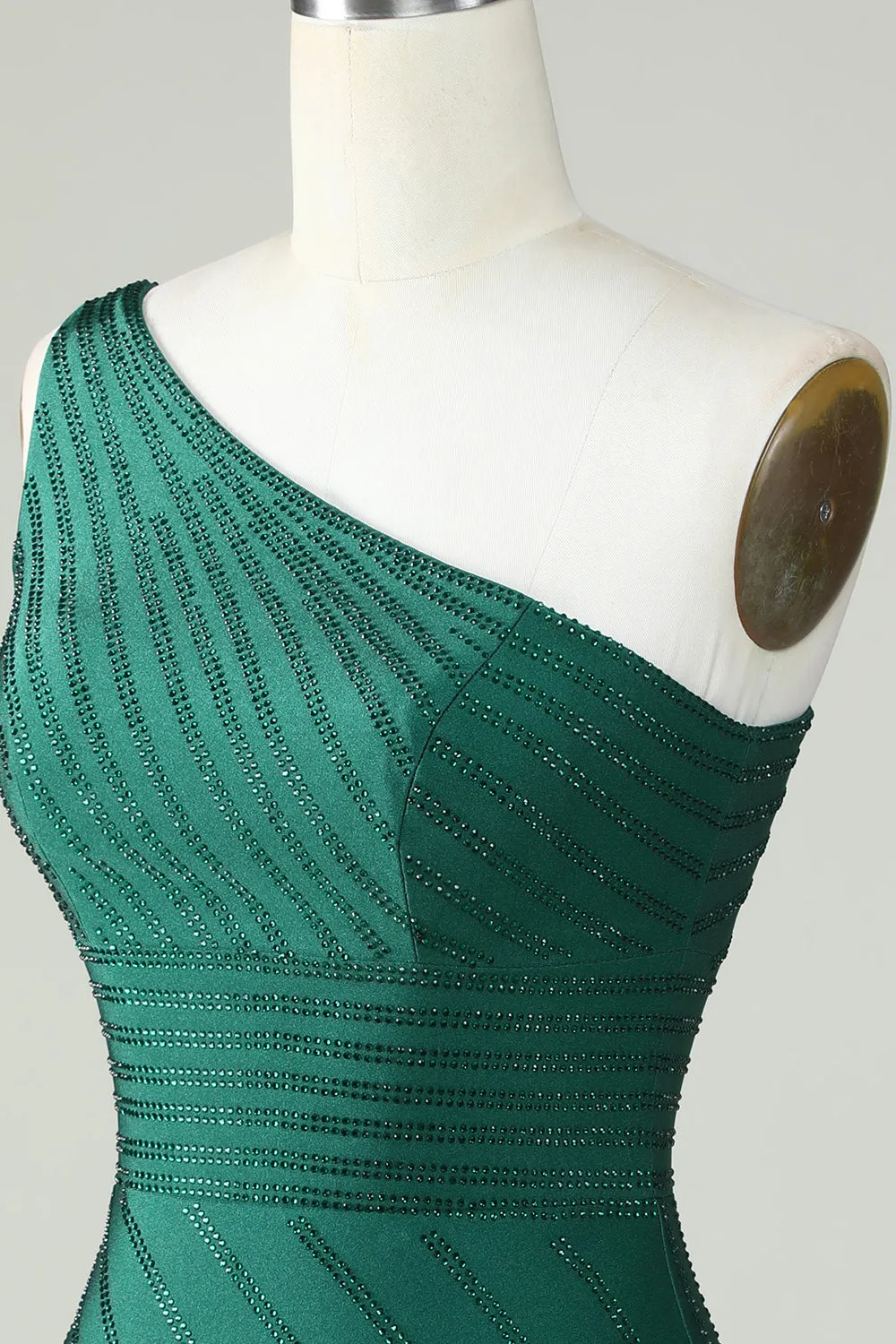 Sheath One Shoulder Dark Green Short Homecoming Dress with Beading sold by Zapaka product image thumbnail 5