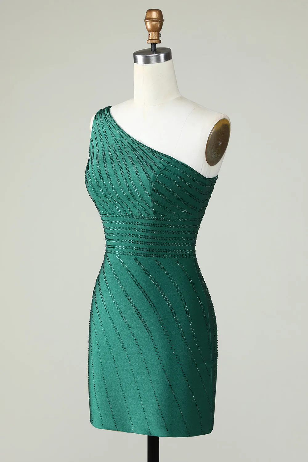 Sheath One Shoulder Dark Green Short Homecoming Dress with Beading sold by Zapaka product image thumbnail 3