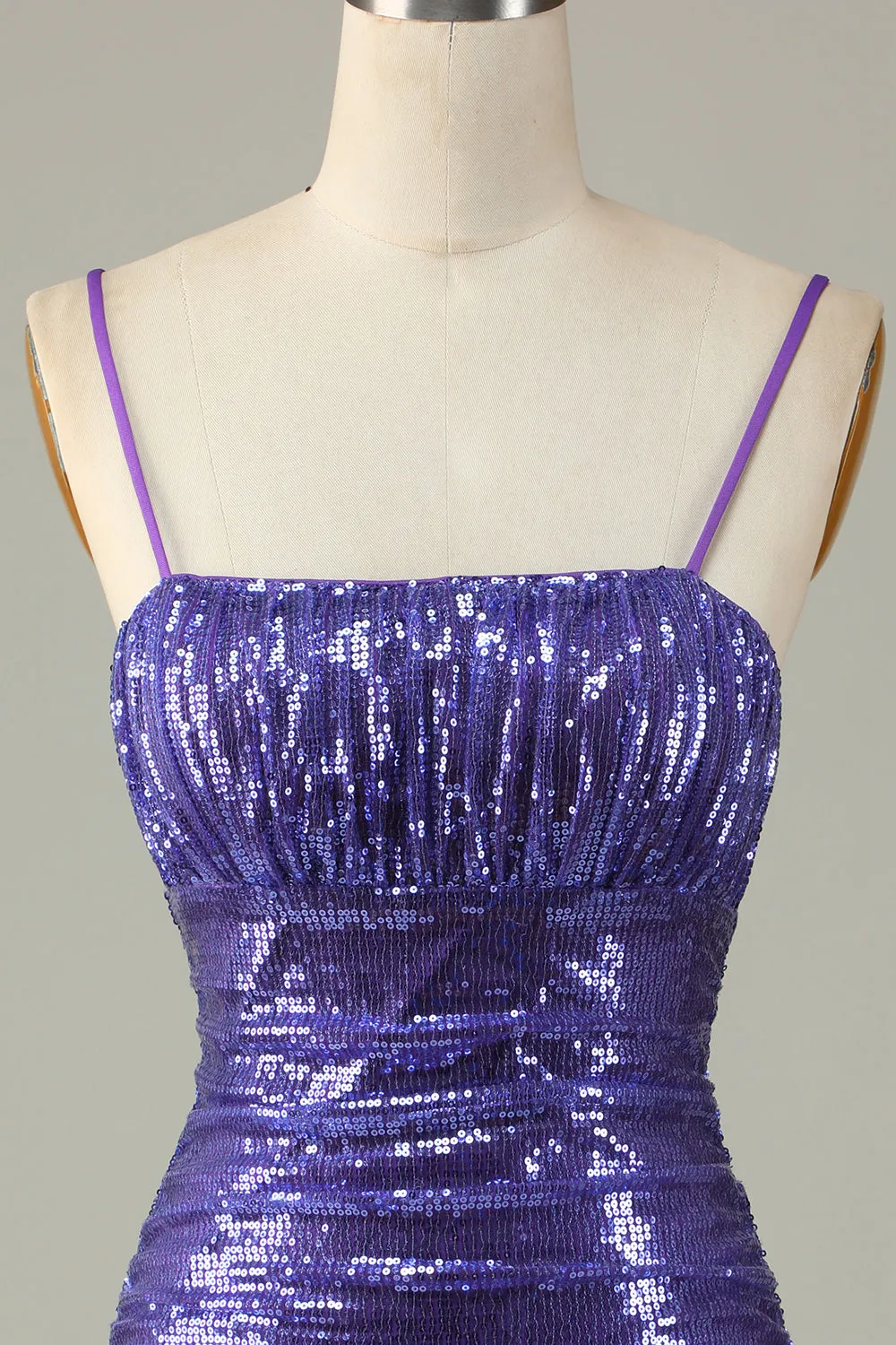 Sparkly Purple Sequins Spaghetti Straps Tight Short Homecoming Dress sold by Zapaka product image thumbnail 4