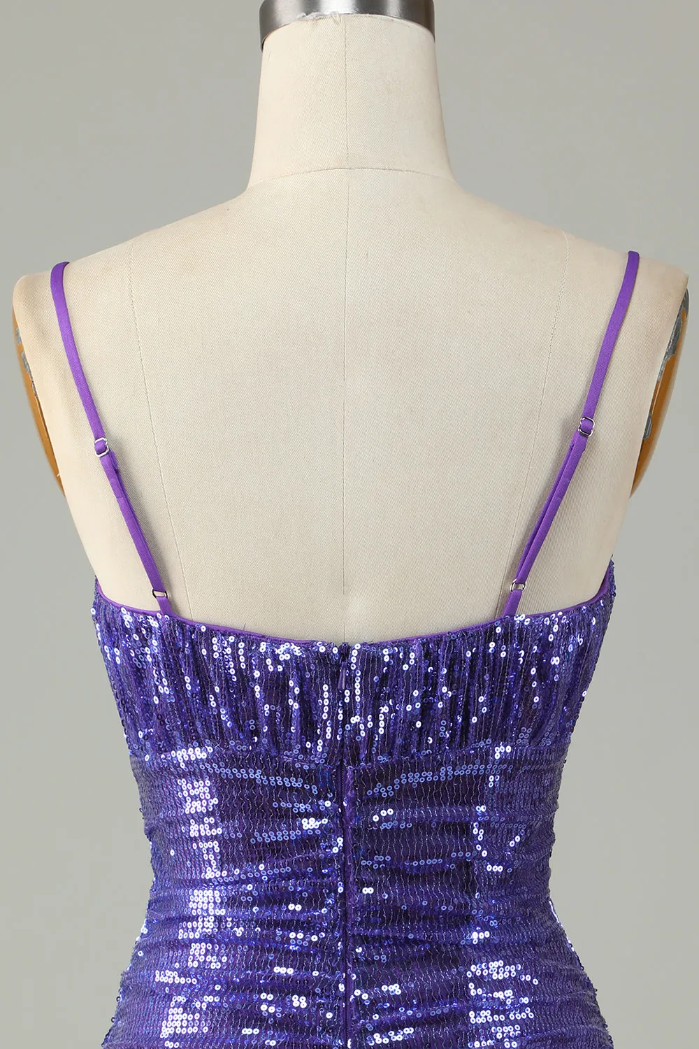 Sparkly Purple Sequins Spaghetti Straps Tight Short Homecoming Dress sold by Zapaka product image thumbnail 5