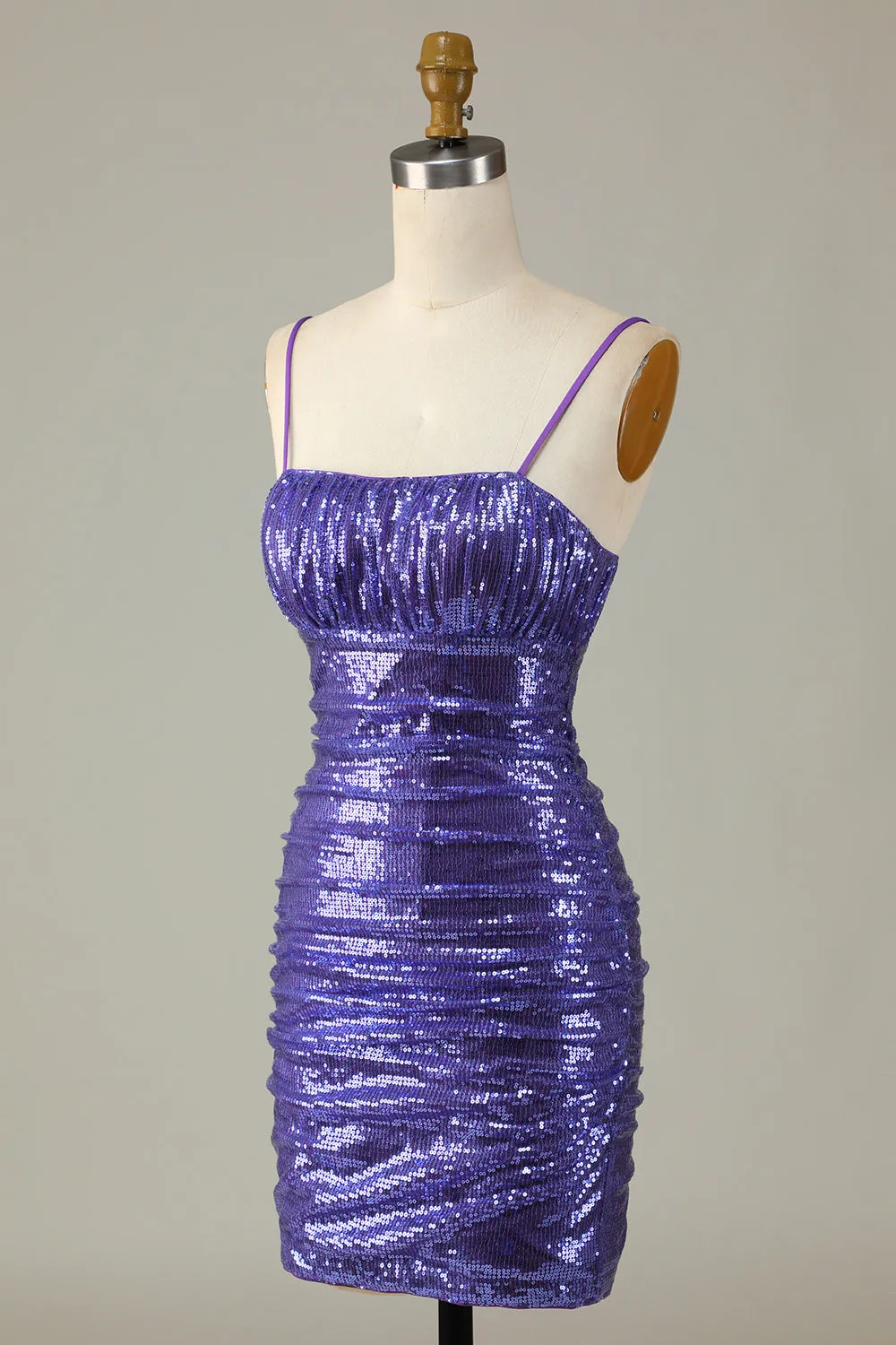 Sparkly Purple Sequins Spaghetti Straps Tight Short Homecoming Dress sold by Zapaka product image thumbnail 3