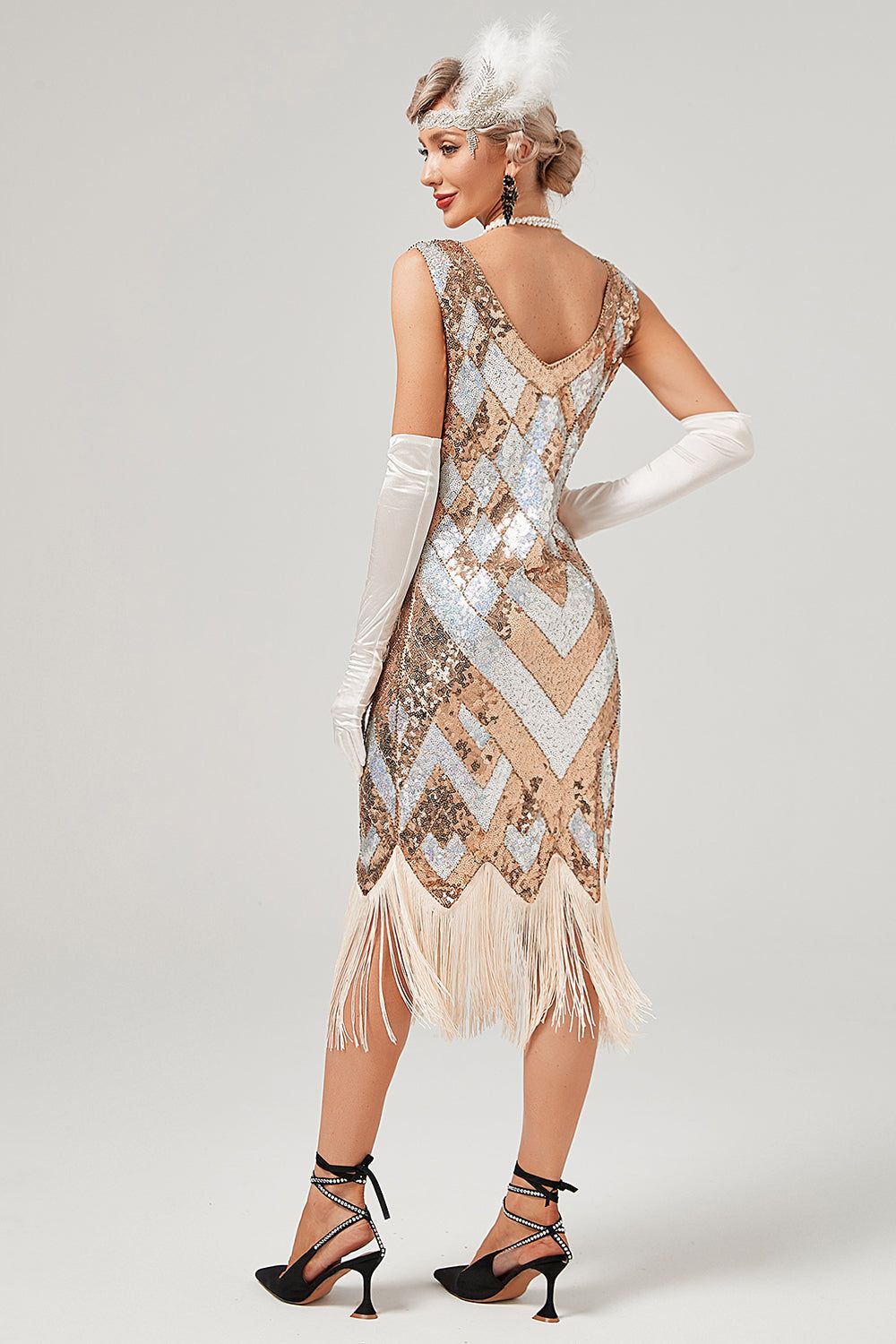 Golden Sequins 1920s Dress with Fringe sold by Zapaka product image thumbnail 2
