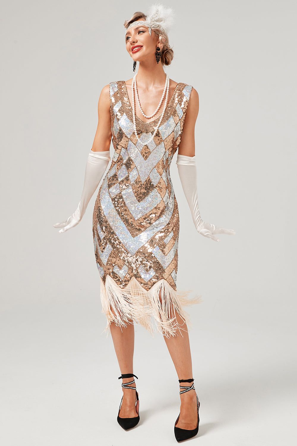 Golden Sequins 1920s Dress with Fringe sold by Zapaka product image thumbnail 3