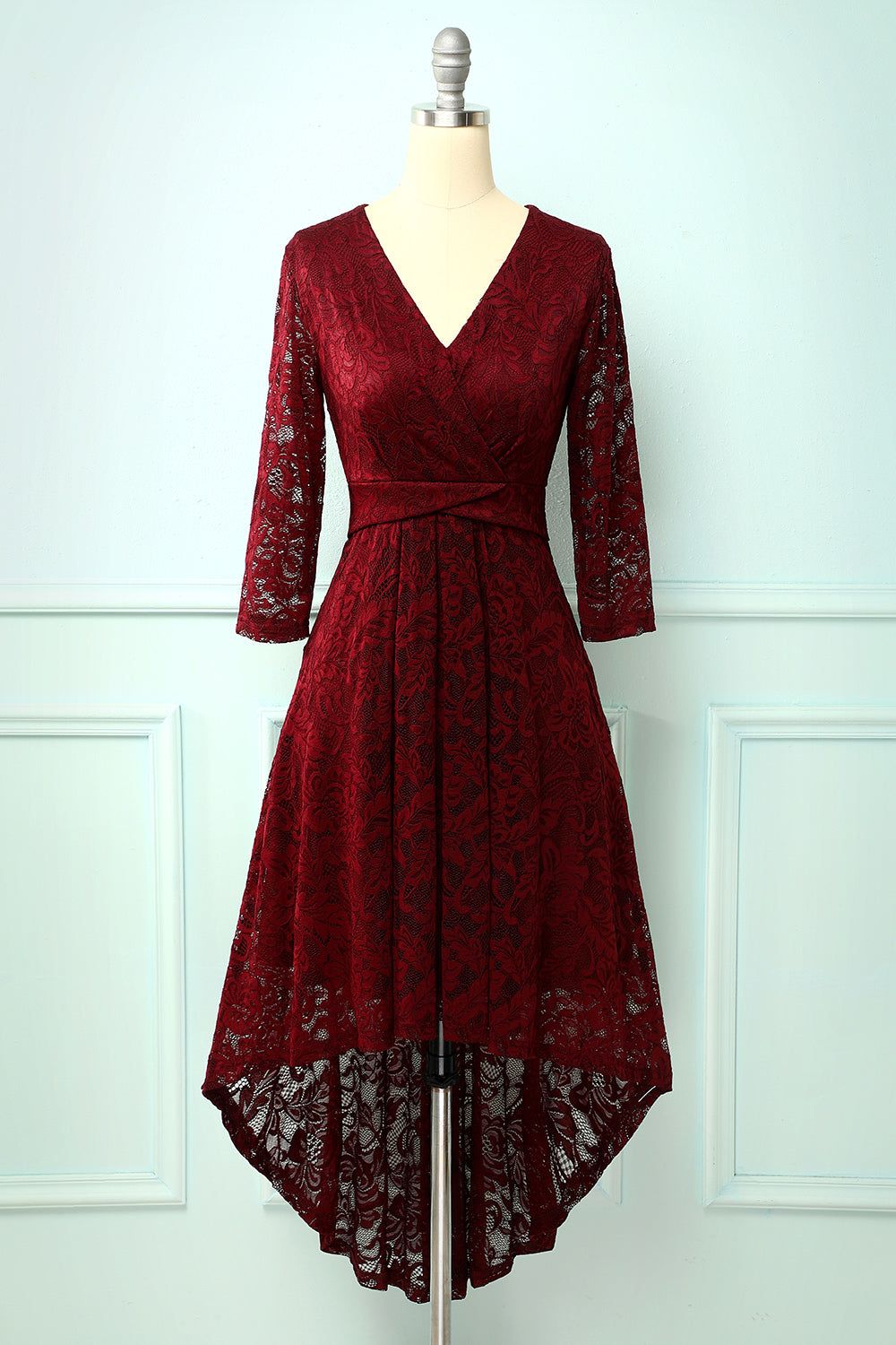 Burgundy High Low Lace sold by Zapaka