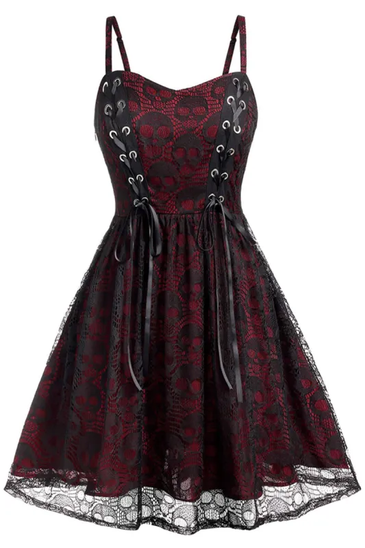 Burgundy Skull Lace Vintage Dress sold by Zapaka