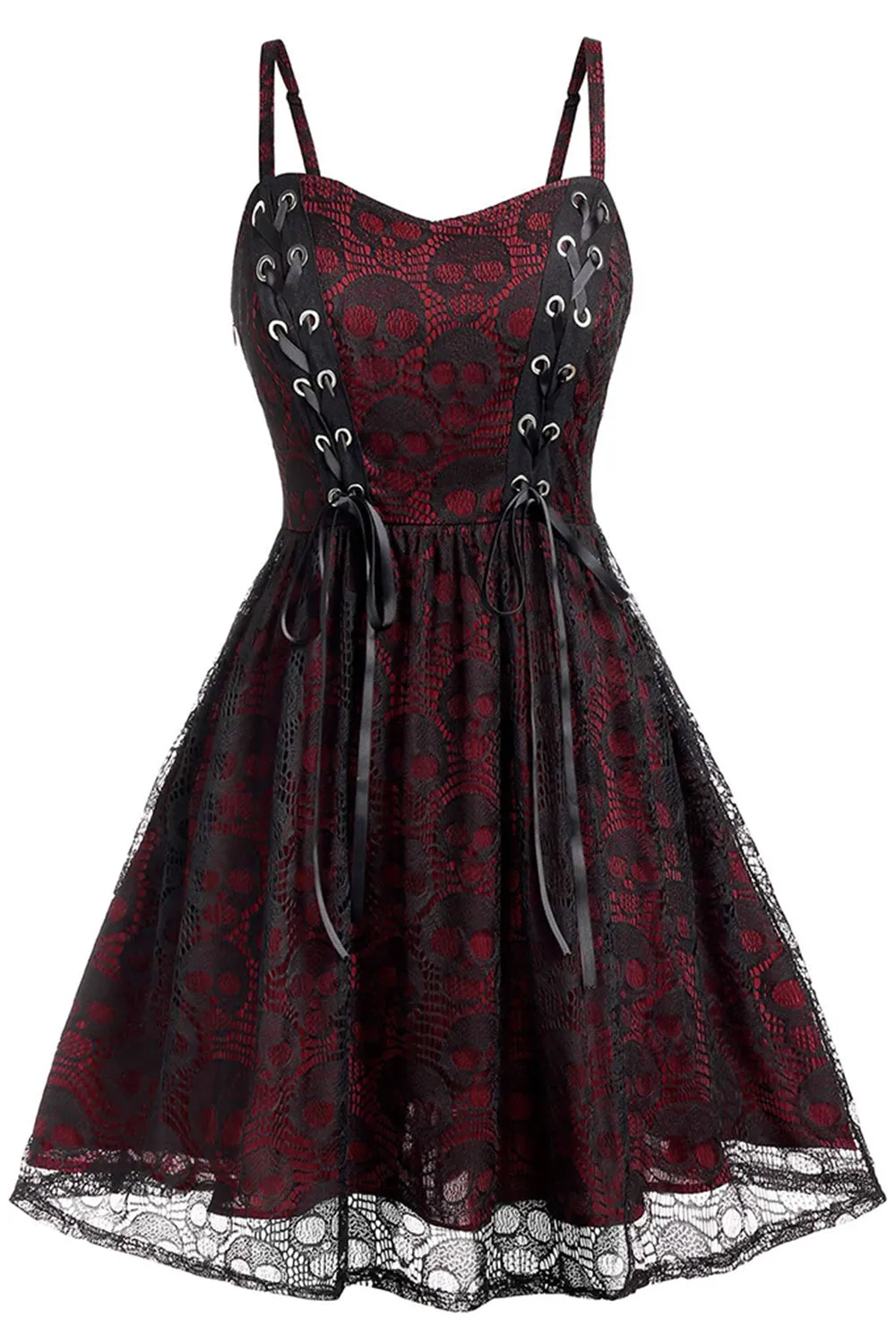 Burgundy Skull Lace Vintage Dress sold by Zapaka