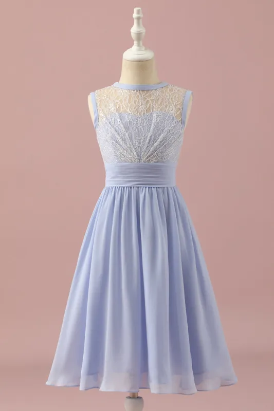Light Purple Lace and Chiffon Short Junior Bridesmaid Dress sold by Zapaka