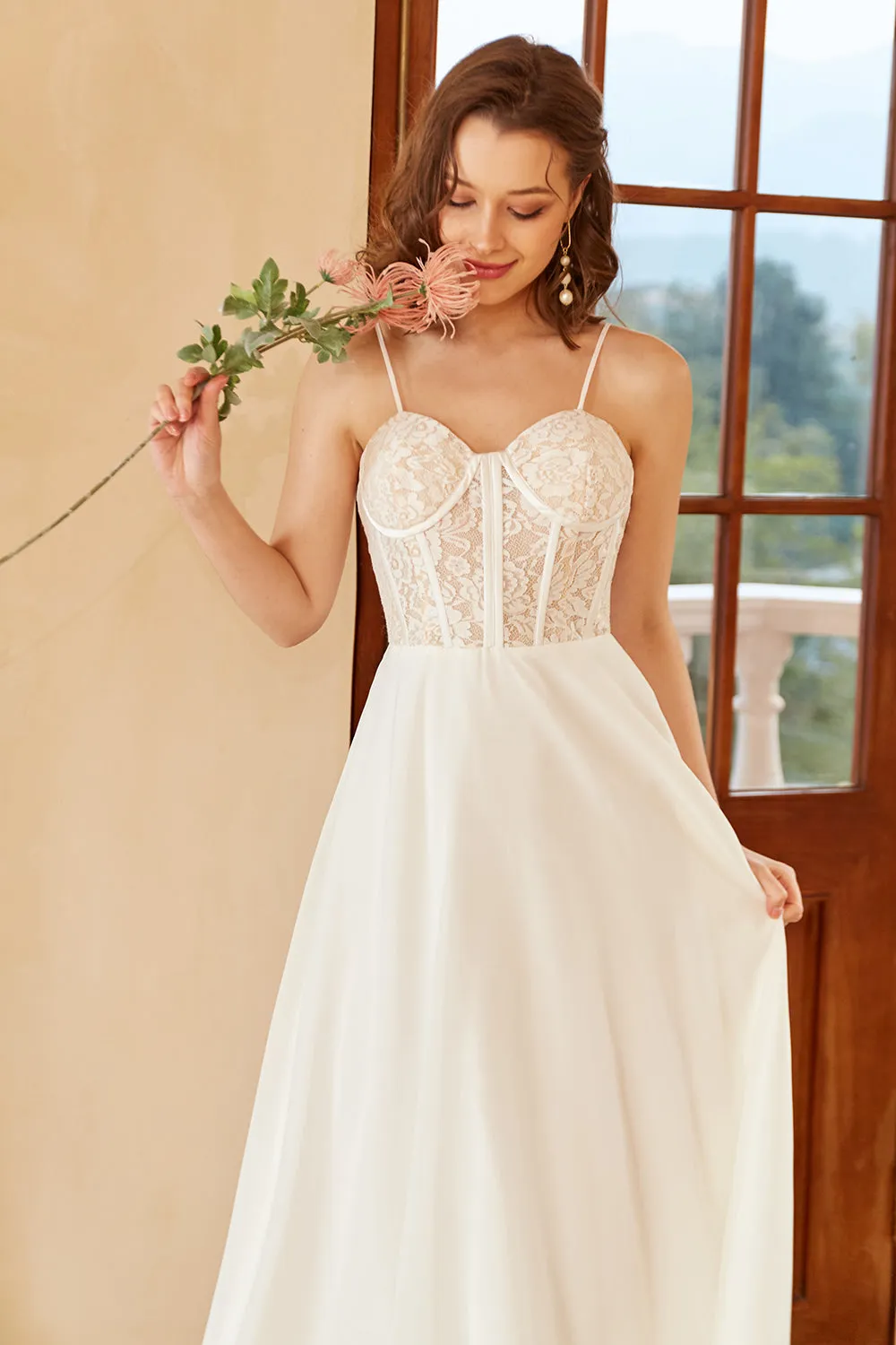 Beautiful A Line Spaghetti Straps White Wedding Dress with Appliques sold by Zapaka product image thumbnail 3