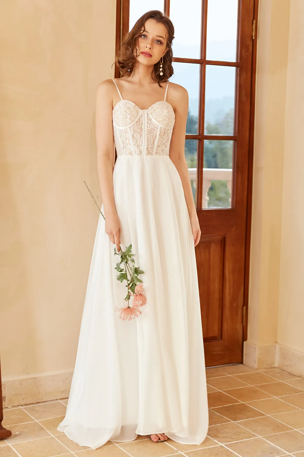Beautiful A Line Spaghetti Straps White Wedding Dress with Appliques sold by Zapaka