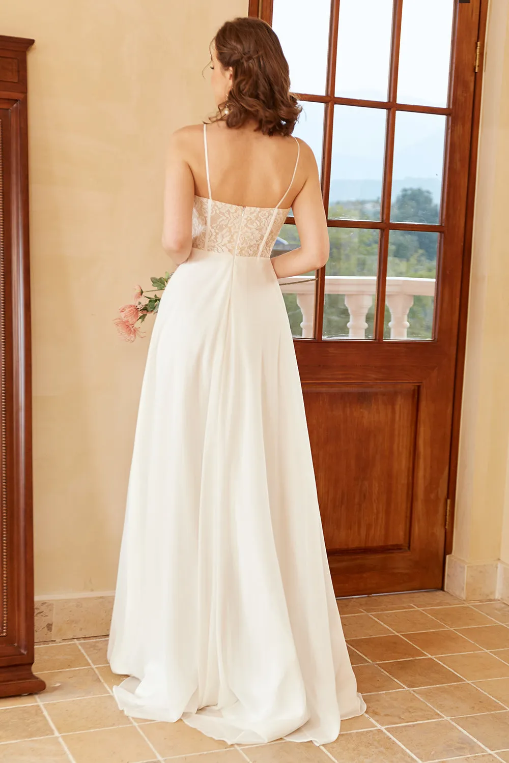 Beautiful A Line Spaghetti Straps White Wedding Dress with Appliques sold by Zapaka product image thumbnail 2