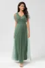 Epitome of Romance A-Line V Neck Eucalyptus Long Bridesmaid Dress with Beading sold by Zapaka