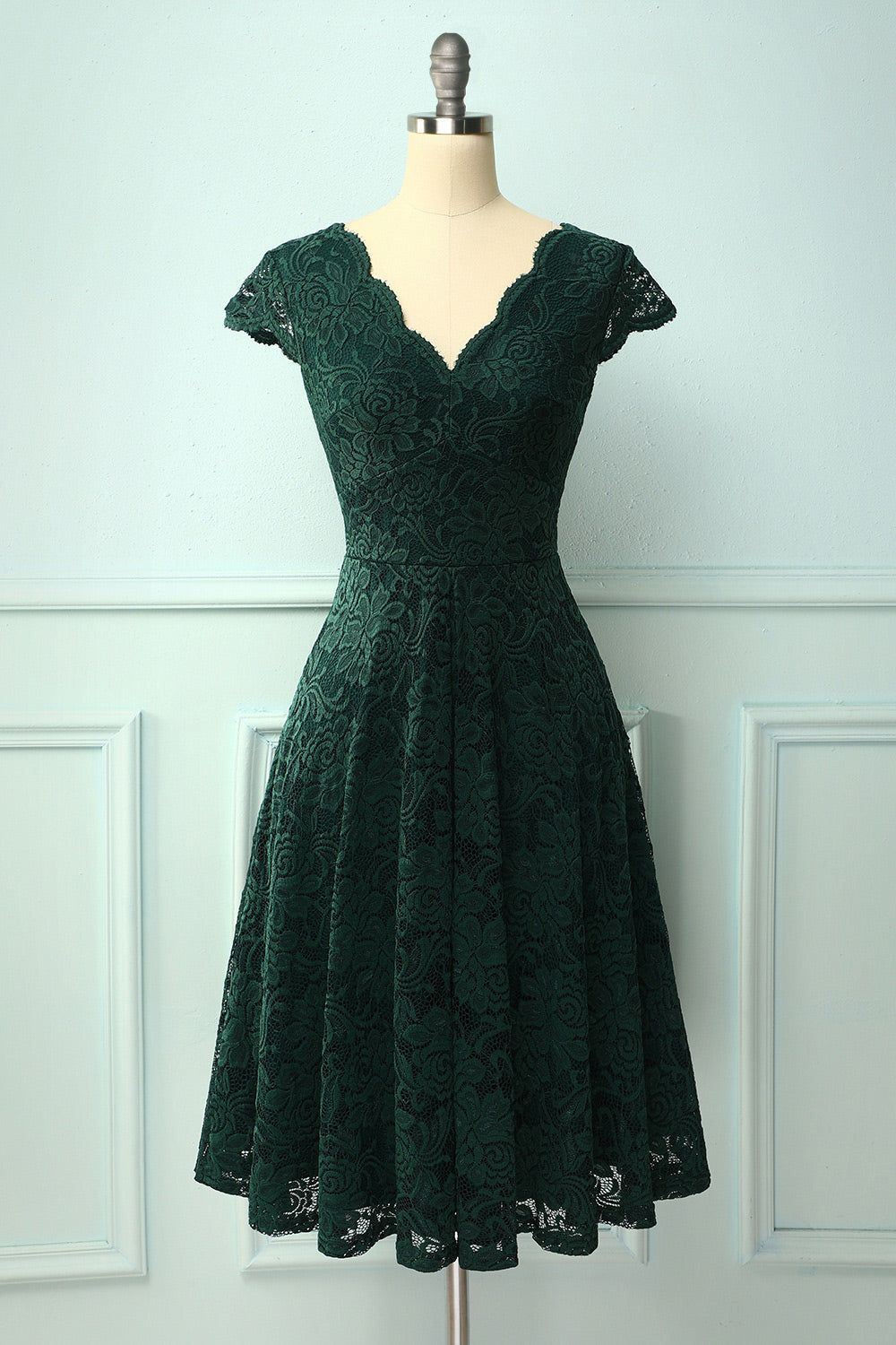 Dark Green V Neck Midi Lace sold by Zapaka