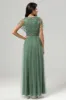 Epitome of Romance A-Line V Neck Eucalyptus Long Bridesmaid Dress with Beading sold by Zapaka