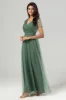 Epitome of Romance A-Line V Neck Eucalyptus Long Bridesmaid Dress with Beading sold by Zapaka