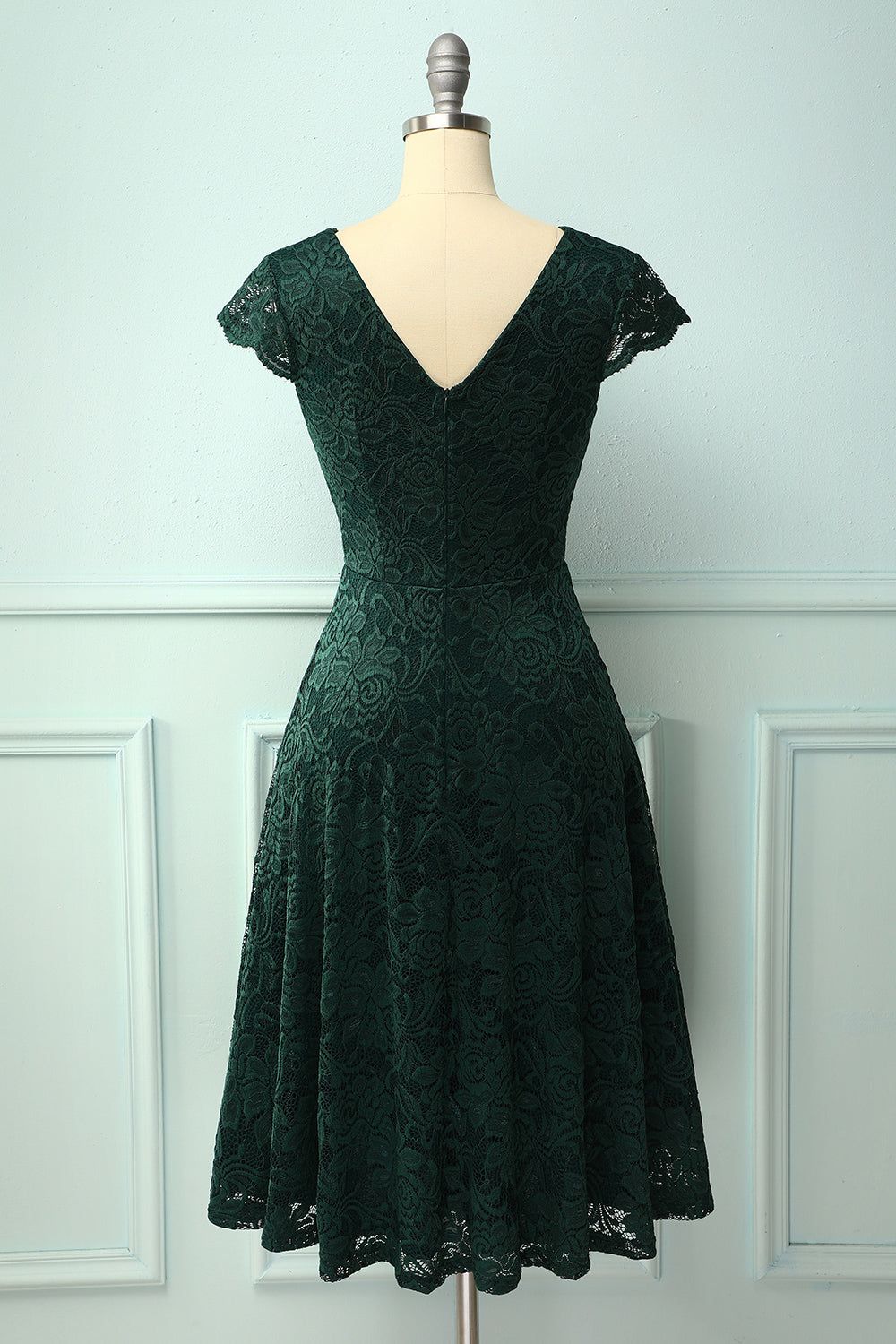 Dark Green V Neck Midi Lace sold by Zapaka product image thumbnail 2