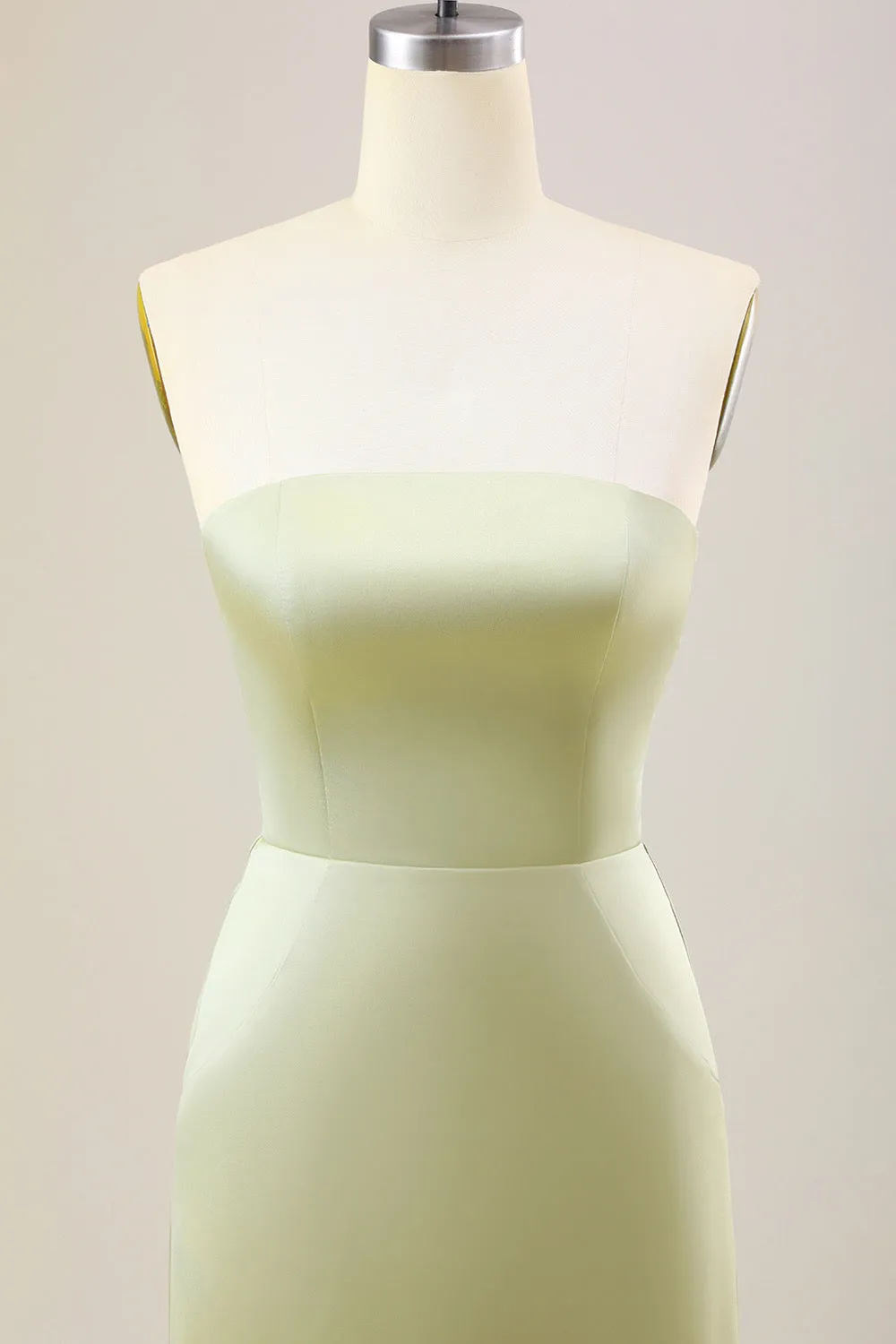 Dusty Sage A Line Strapless Satin Long Bridesmaid Dress sold by Zapaka product image thumbnail 4