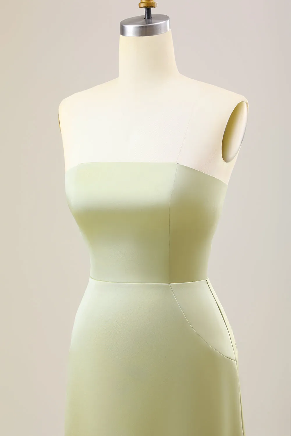 Dusty Sage A Line Strapless Satin Long Bridesmaid Dress sold by Zapaka product image thumbnail 5