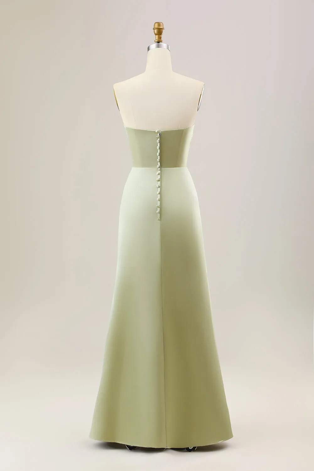 Dusty Sage A Line Strapless Satin Long Bridesmaid Dress sold by Zapaka product image thumbnail 2