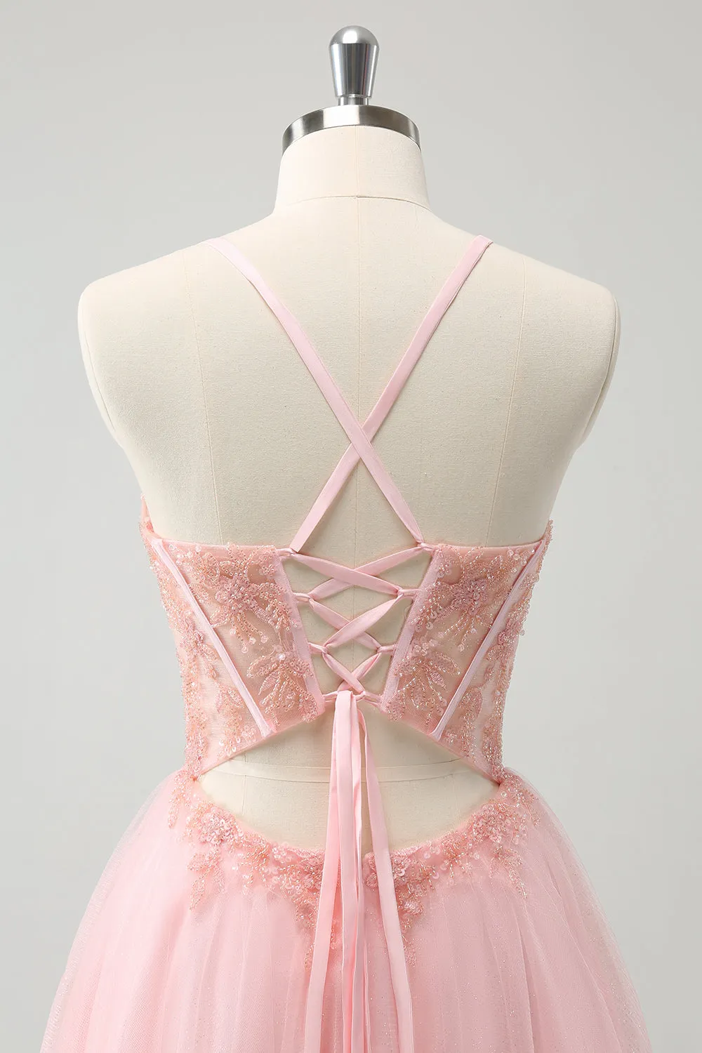 Pink Tulle A-Line Short Homecoming Dress with Beading sold by Zapaka product image thumbnail 5