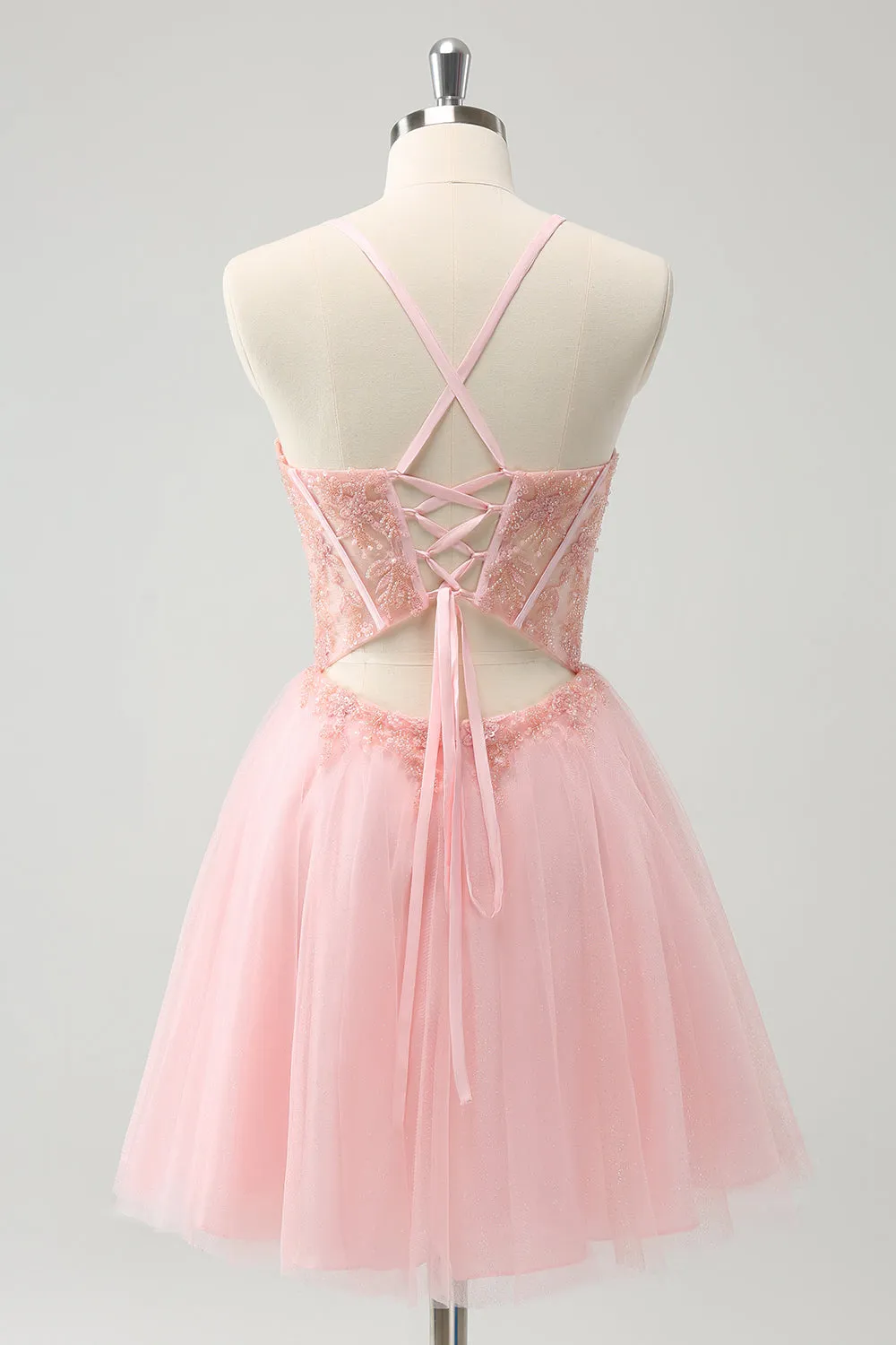 Pink Tulle A-Line Short Homecoming Dress with Beading sold by Zapaka product image thumbnail 2