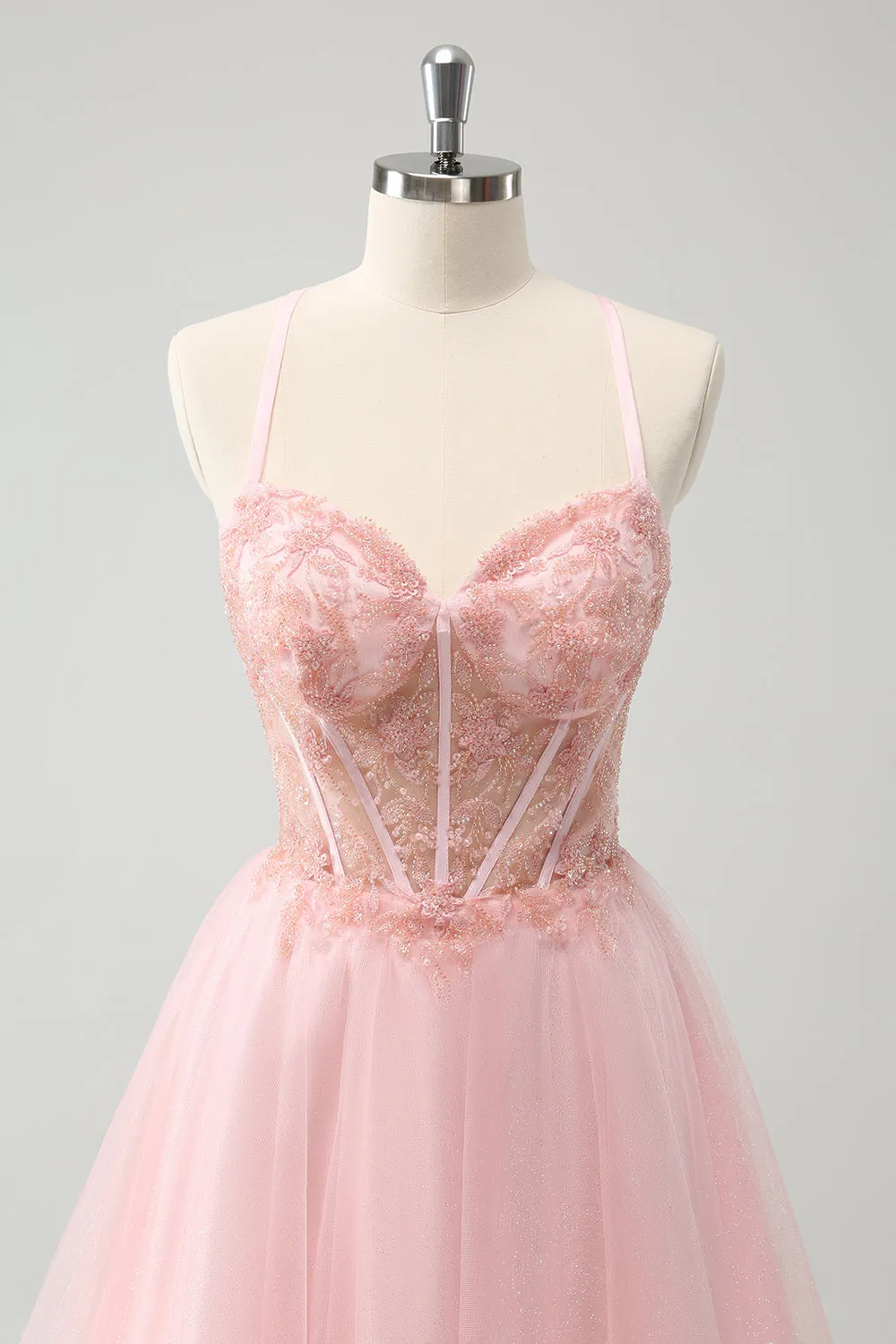 Pink Tulle A-Line Short Homecoming Dress with Beading sold by Zapaka product image thumbnail 4