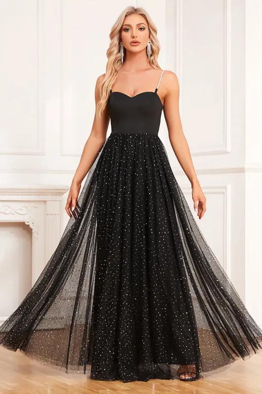 Black A-Line Spaghetti Straps Long Prom Dress sold by Zapaka
