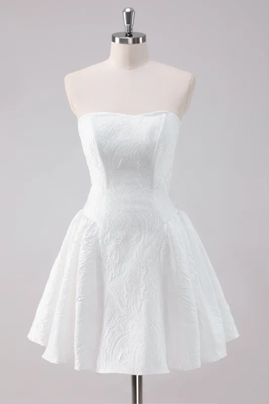 Simple White A-Line Strapless Short Homecoming Dress sold by Zapaka