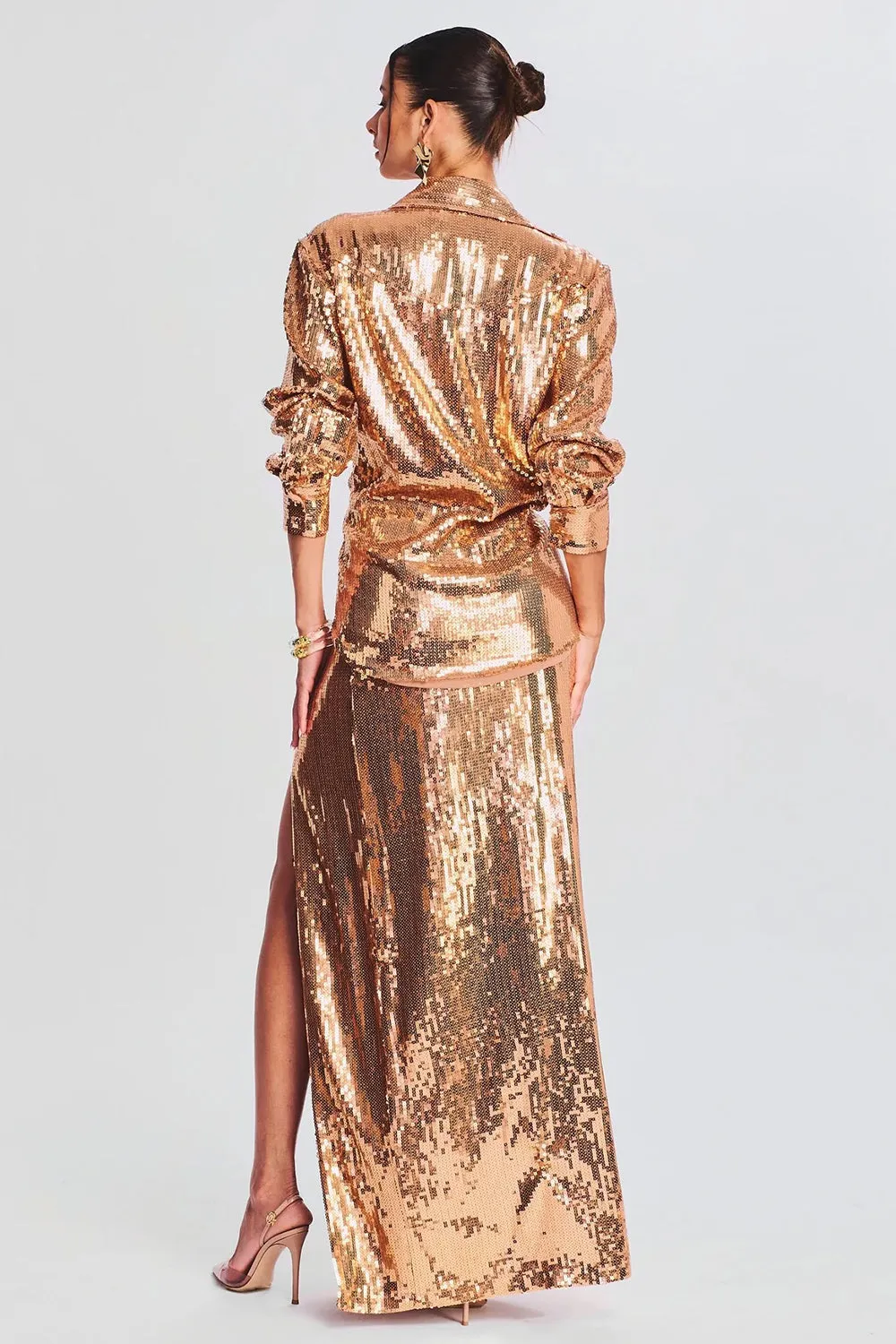 Sparkly Gold Sequins Lapel Neck Blazer Dress with Slit sold by Zapaka product image thumbnail 2
