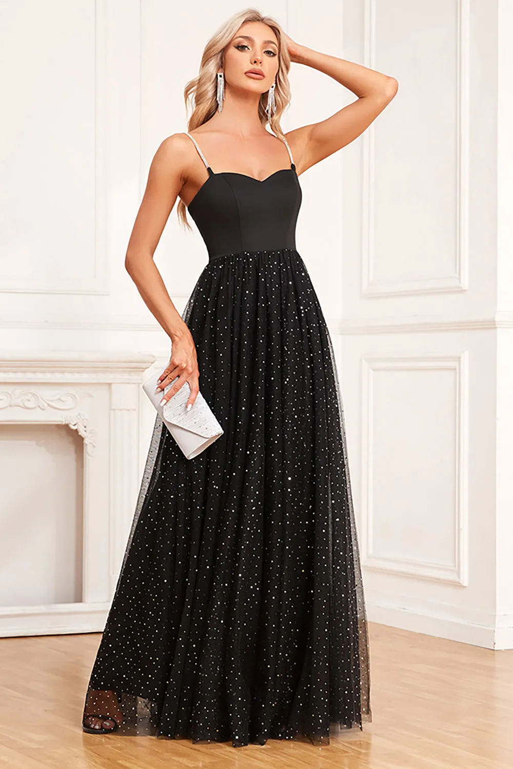 Black A-Line Spaghetti Straps Long Prom Dress sold by Zapaka product image thumbnail 5