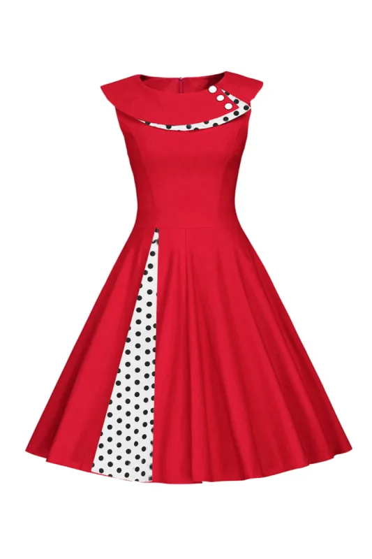 Polka Dots Red 1950s Dress with Button sold by Zapaka
