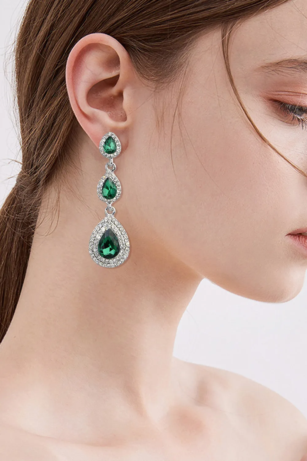 Dark Green Rhinestones Earrings sold by Zapaka