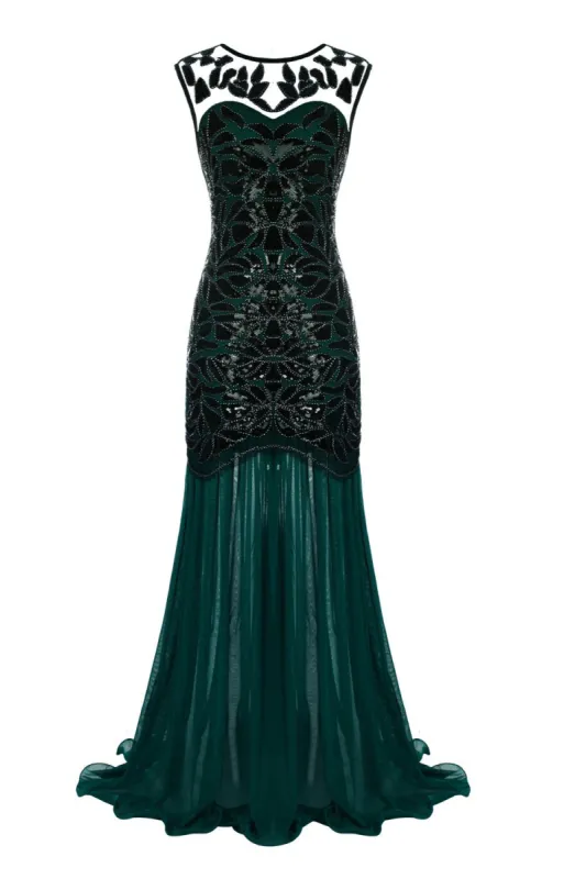 Dark Green 1920s Sequined Flapper Dress sold by Zapaka