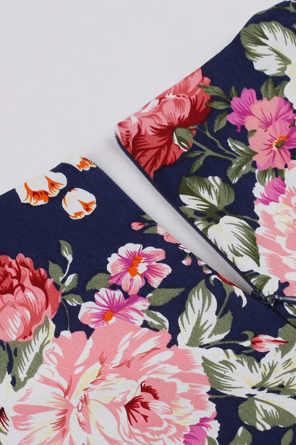 Navy Floral Printed Swing 1950s Dress with Short Sleeves sold by Zapaka product image thumbnail 5