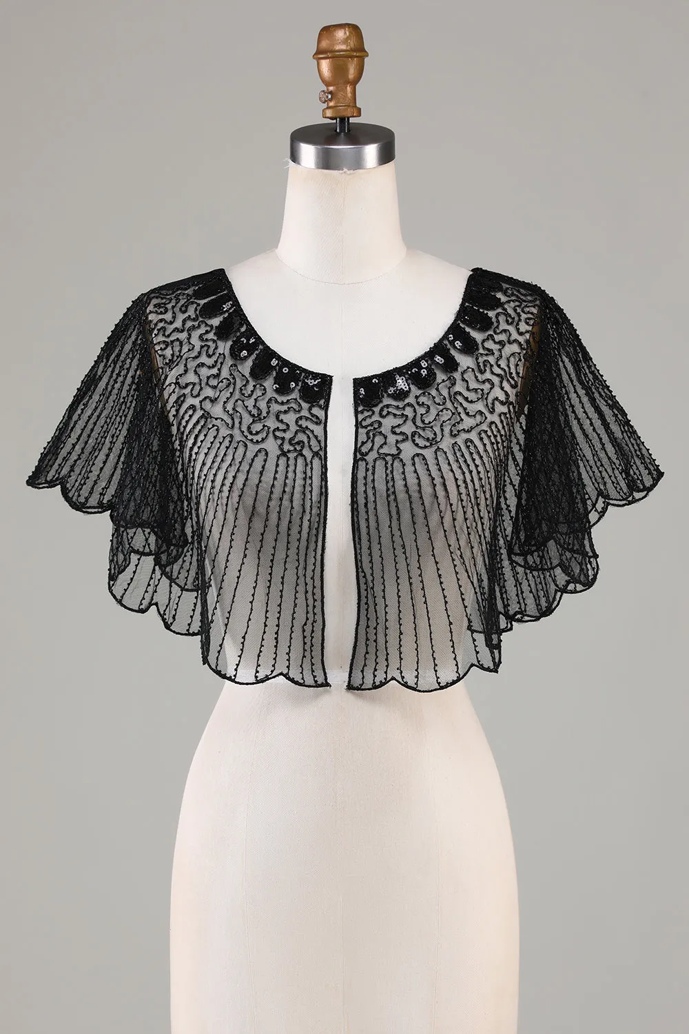 Sequins Black Glitter 1920s Cape with Beaded sold by Zapaka
