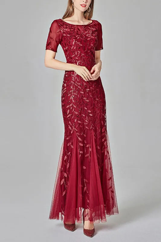 Mermaid Short Sleeves Red Prom Dress sold by Zapaka