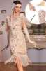 Sparkly Champagne Sequins Fringed 1920s Dress with Accessories Set sold by Zapaka