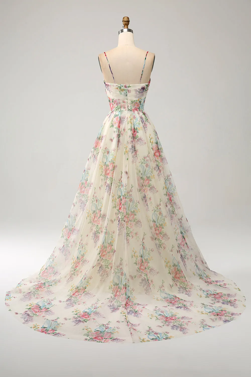 A-Line Flower Printed Ivory Prom Dress with Slit sold by Zapaka product image thumbnail 2