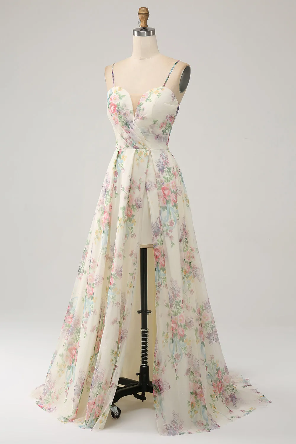 A-Line Flower Printed Ivory Prom Dress with Slit sold by Zapaka product image thumbnail 3