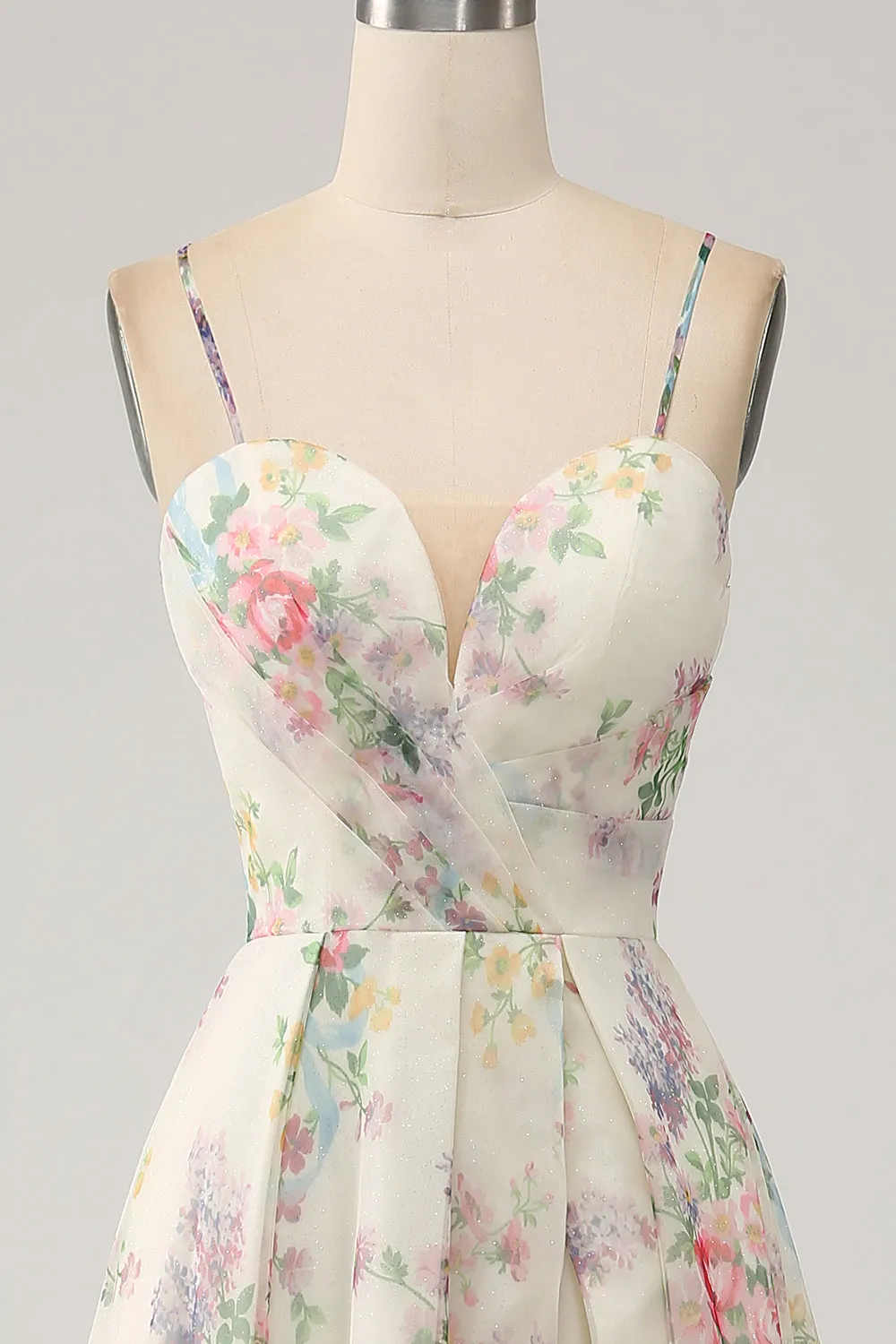 A-Line Flower Printed Ivory Prom Dress with Slit sold by Zapaka product image thumbnail 4